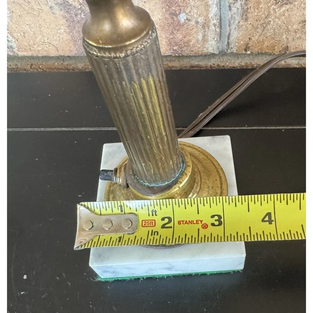 Vintage Brass Column w/ Marble Block Base Lamp Art Deco 1930s